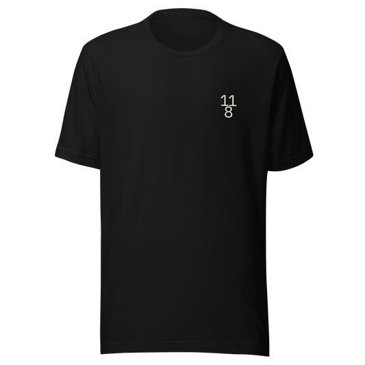 11/8 Time Signature Black T-Shirt — Complex odd meter notation for musicians — Between The Beats